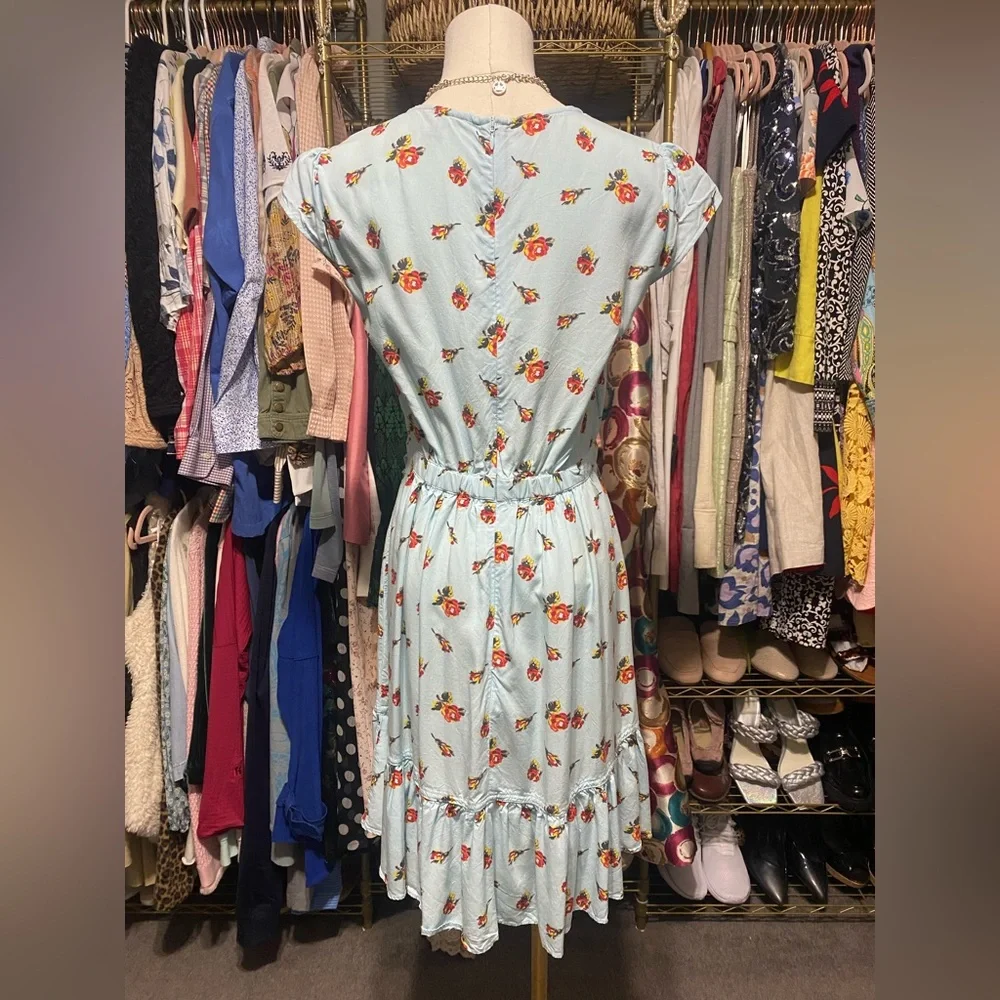 J.Crew Mercantile Floral Faux Wrap Mini Dress Light Blue Ruffled Size 4